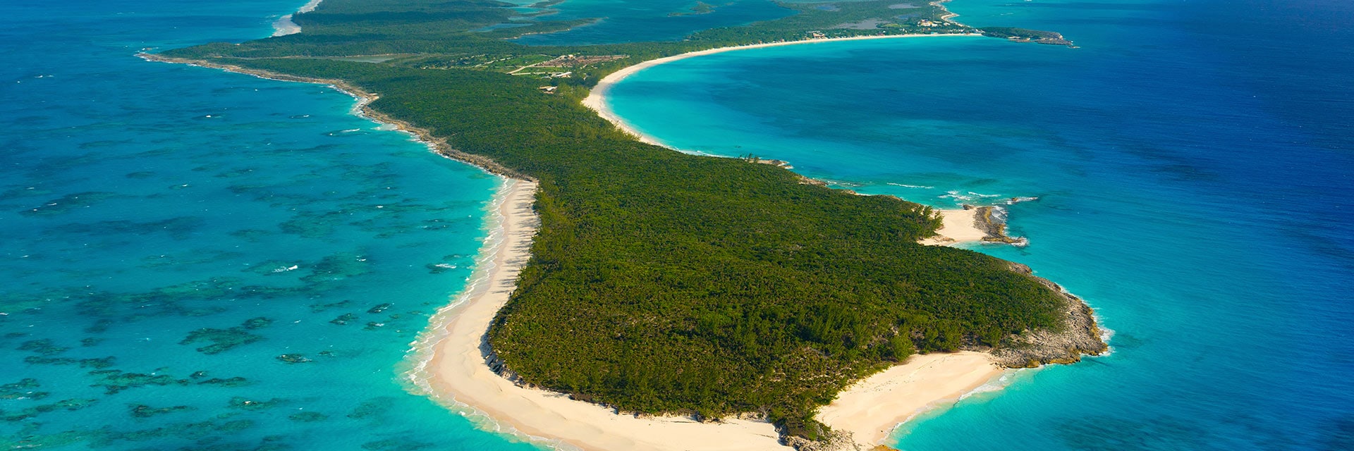 aerial view of half moon cay and beautiful turquoise waters