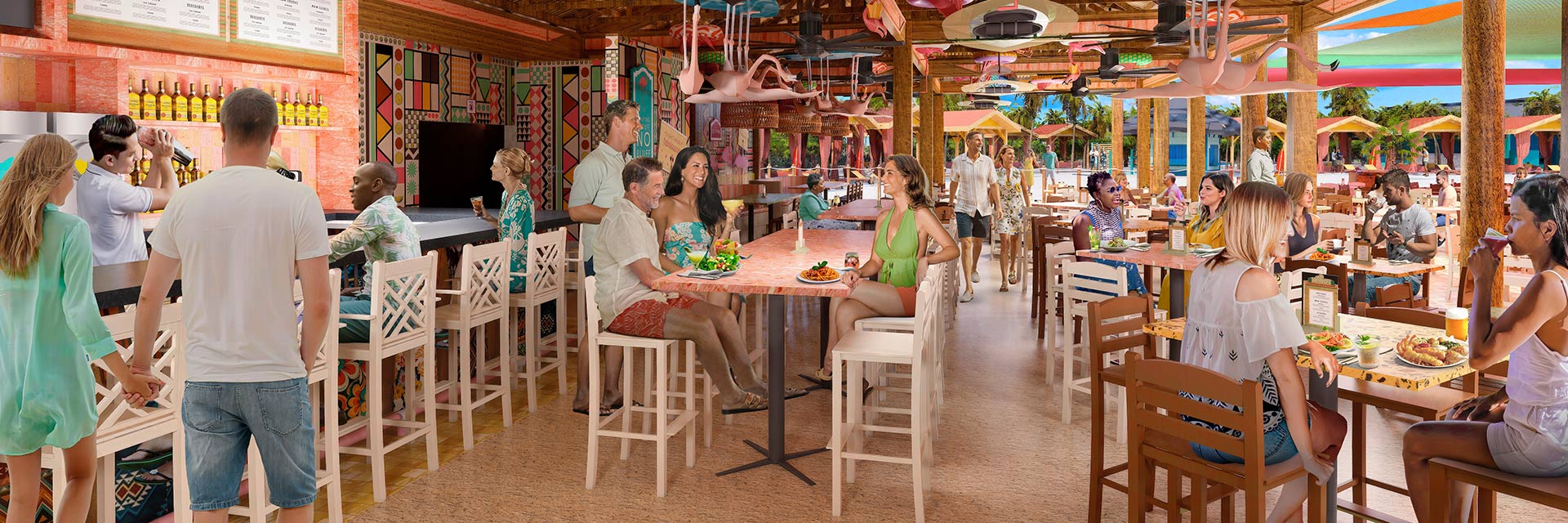 digital rendering of guests dining at a full service restaurant in celebration key