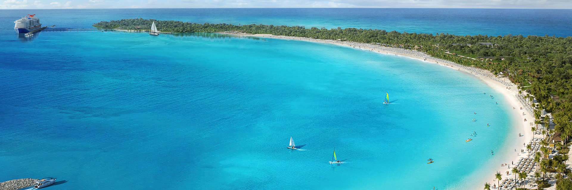 digital rendering aerial view of relaxaway beach at half moon cay 