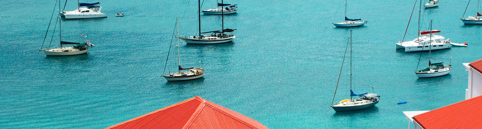 Aerial view of sail boats anchored in Sandy Point, St. Croix