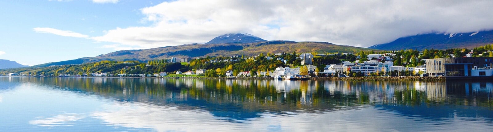 landscape with of the town from the lake akureyri in iceland