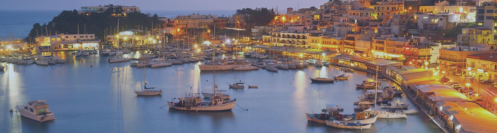 Dusk in the harbor in Athens, Greece