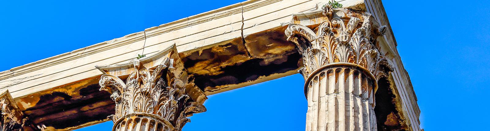 Details in the stone structure of the temple in Athens, Greece