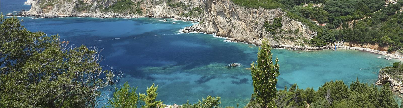 Aerial view of the rocky coastline in Corfu, Greece