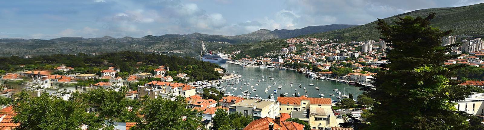 Aerial view overlooking the harbor in Dubrovnik, Croatia