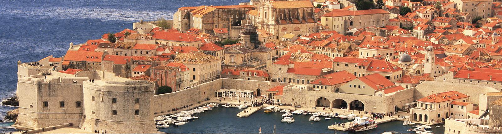 Red roofs on the natural stone buildings in Dubrovnik, Croatia