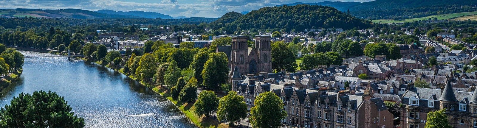 view of the canal and skyline of inverness, scotland