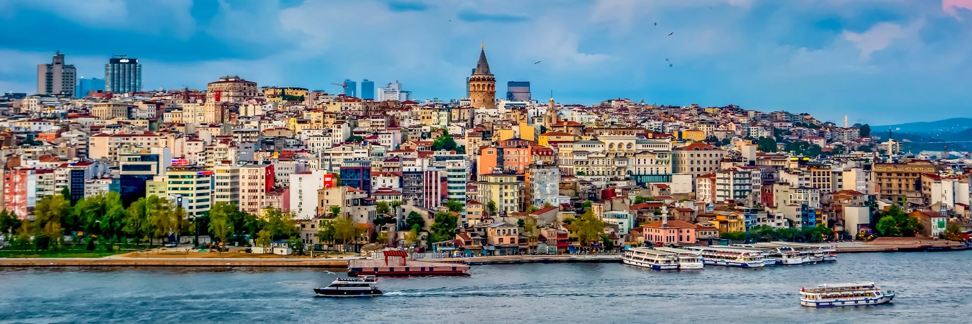 the galata tower, galata bridge, karakoy district and the golden horn located in istanbul, turkey