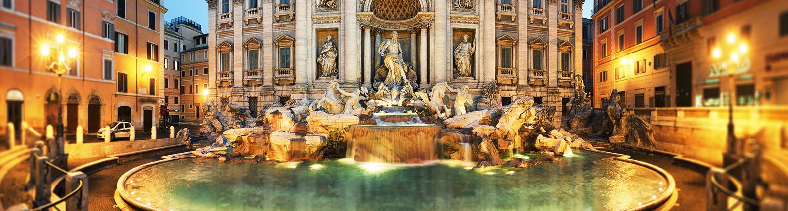 Dusk at the Trevi Fountain in Rome, Italy