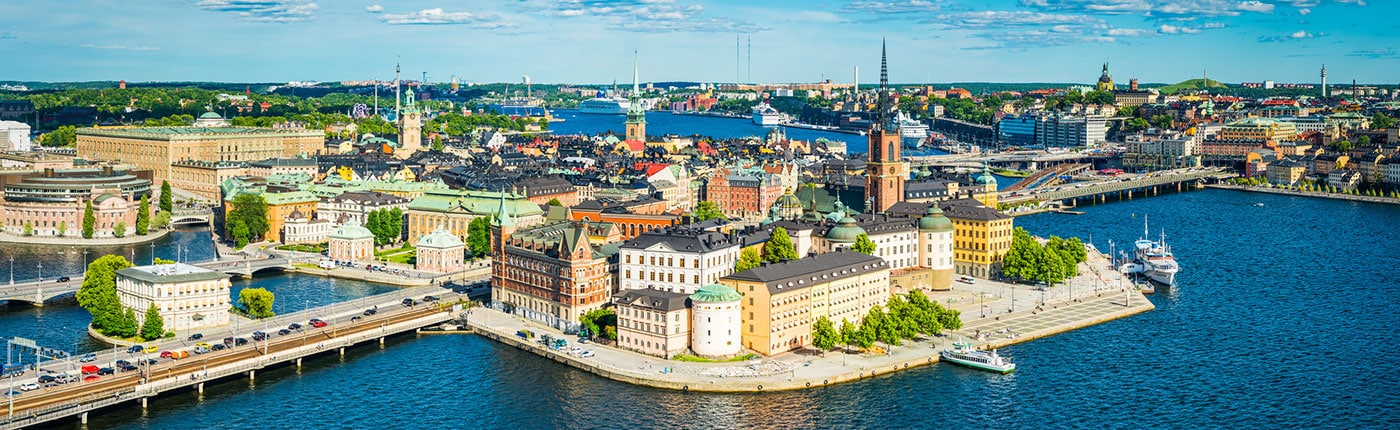 aerial view of the stockholm cityscape on a bright day