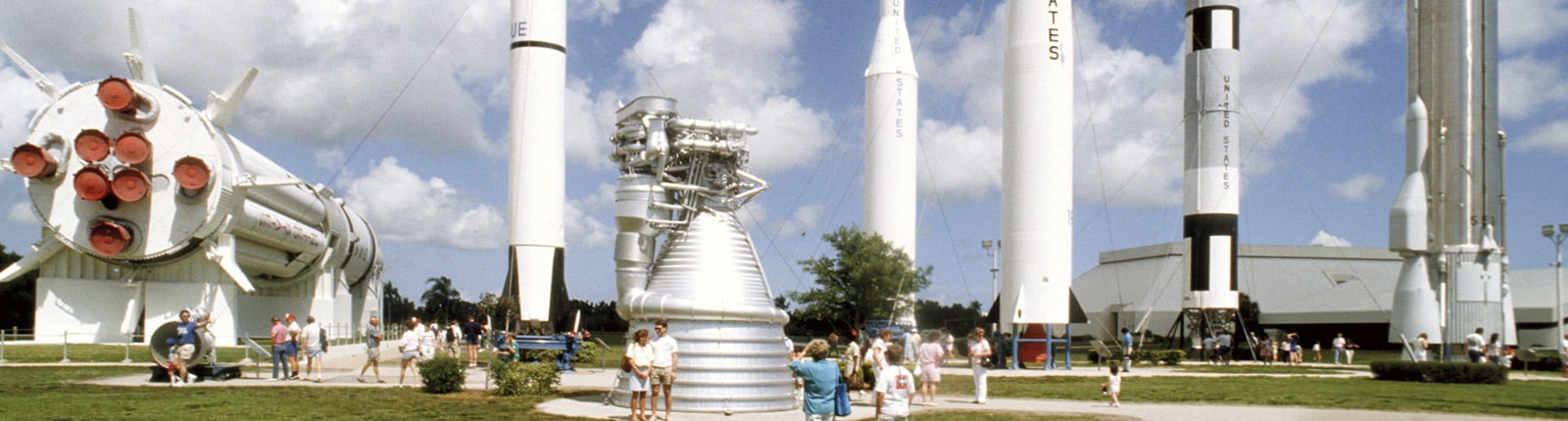 View of people enjoying the space center in Port Canaveral, FL