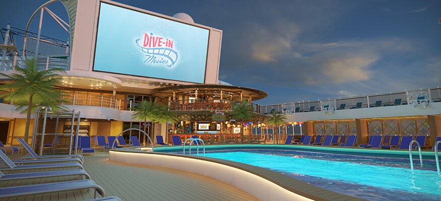 the massive dive-in movies monitor shines its light on the lido deck