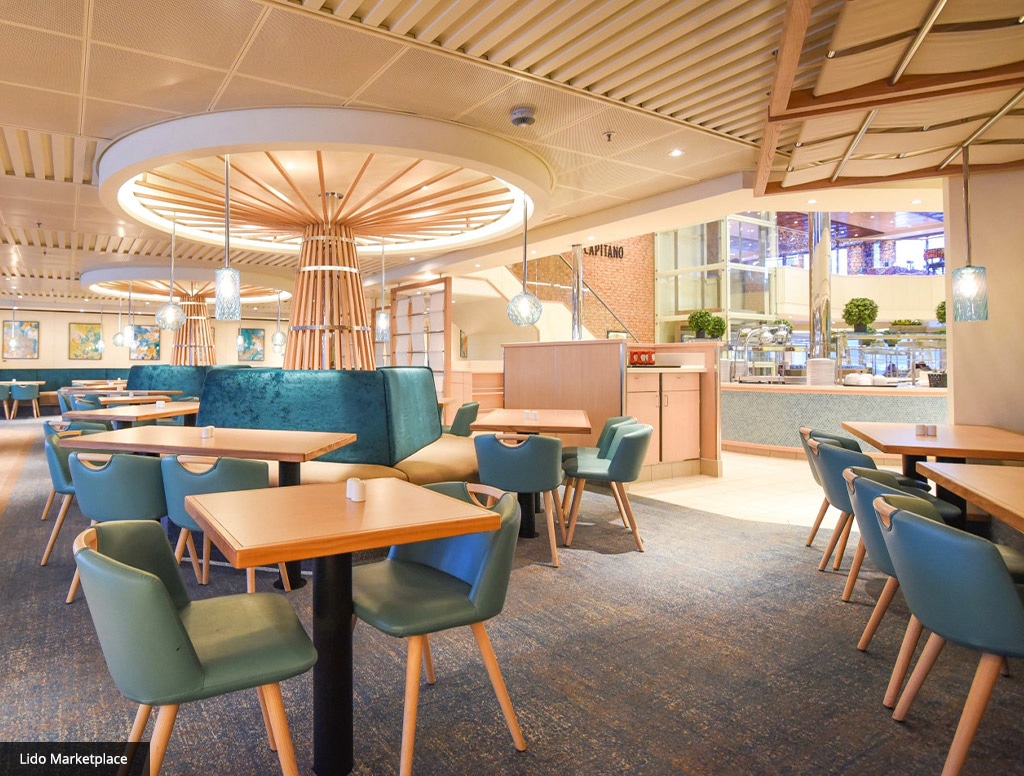 seating area for guests to eat and relax at the lido marketplace