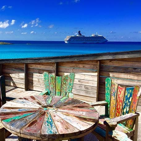 Colorful table with a view of Half Moon Cay
