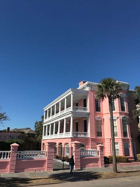 Bright pink building in Charleston