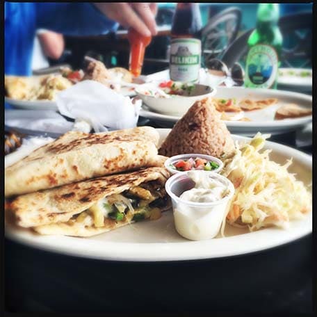 Plate with quesadilla, rice and sides in Caye Caulker, Belize