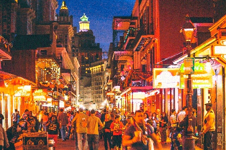 night time on bourbon street full with people