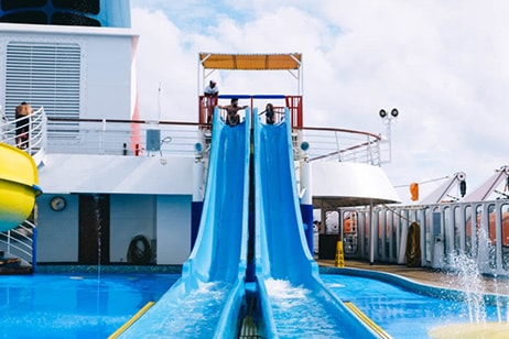 Two blue waterslides on ship