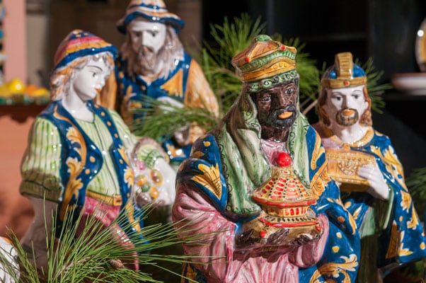 colorful ceramic figures made in san juan representing the 3 kings