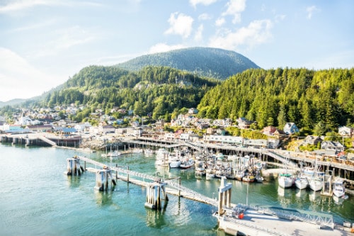aerial view of ketchikan alaska during a clear sunny day 