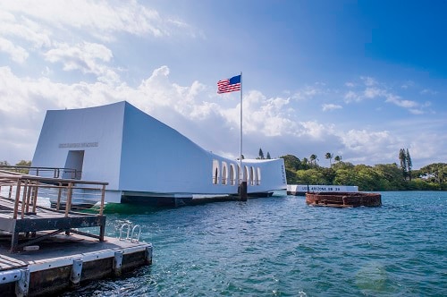 memorial of uss arizona that lies on the harbor floor since the events of pearl harbor