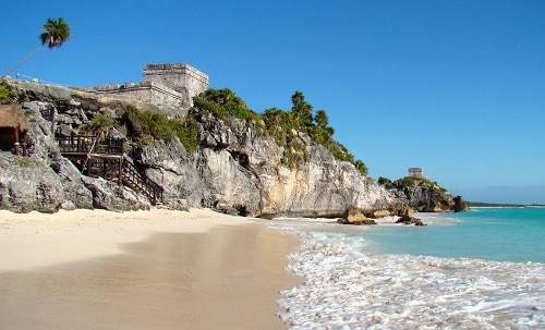 beautiful beach at the ancient city of tulum