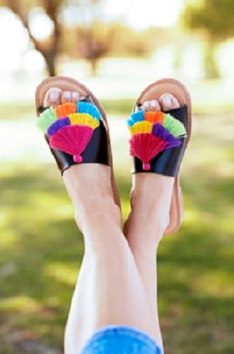 colorful tassel sandals in the park 