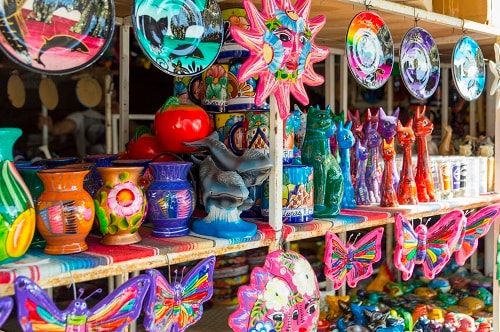 mexican ceramic goods for sale at a marketplace