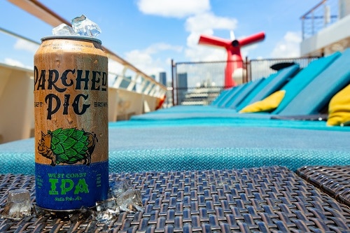 parched pig ipa beer can onboard a carnival ship