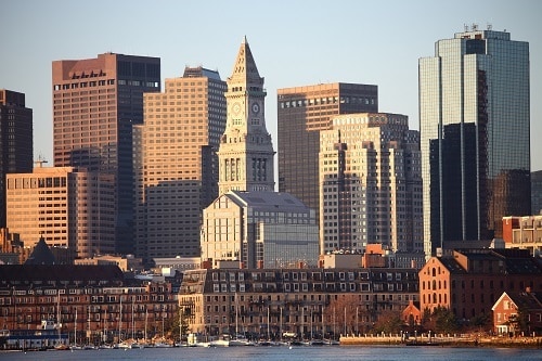 large and tall buildings that create the downtown boston skyline 