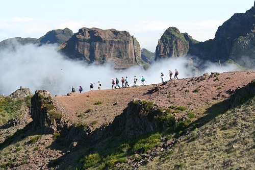 group of people hiking along the azores