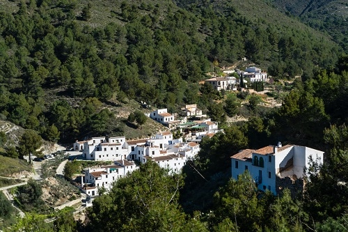 panoramic view of acebuchal village in andalusia spain