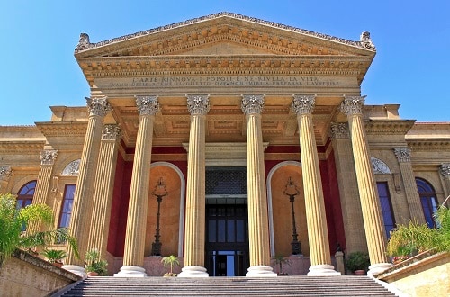 the exterior of the massimo theater, the biggest opera theater in italy