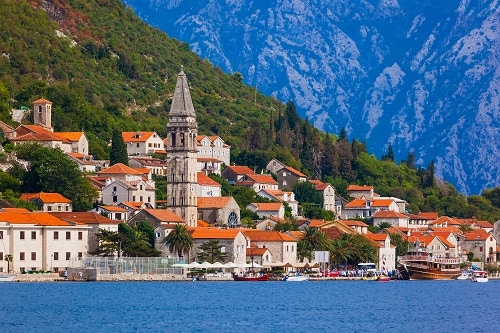 a scenic view of a village in kotor