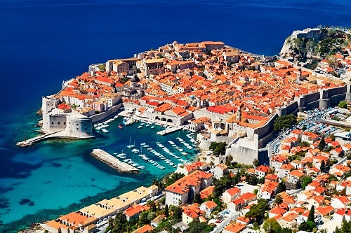 an aerial view of old town dubrovnik on a sunny day