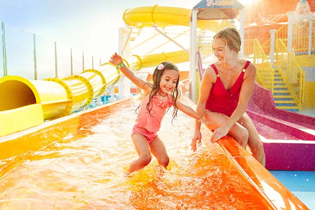 mother and daughter on waterslide