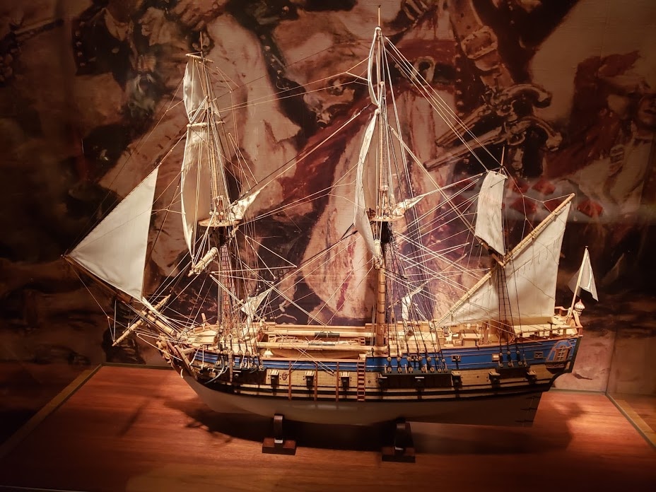 A model of the pirate ship Queen Anne's Revenge in the NC Museum of History.